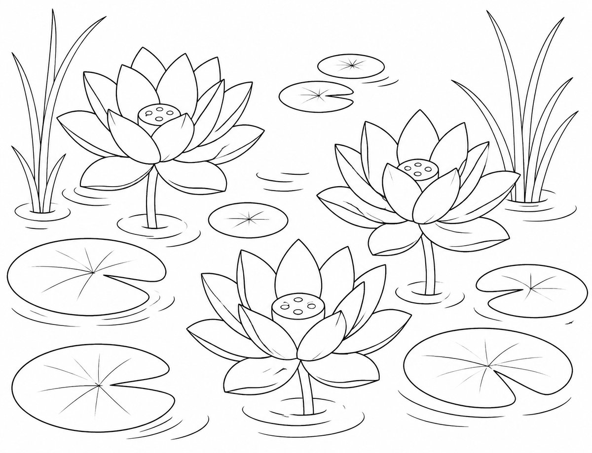 Lotus pond coloring page