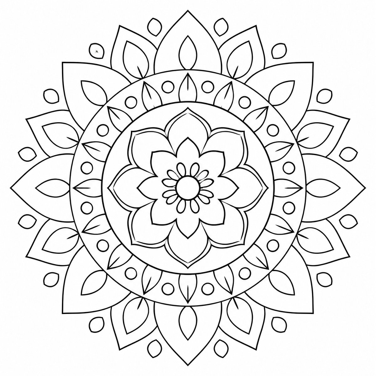 Circular floral mandala coloring page