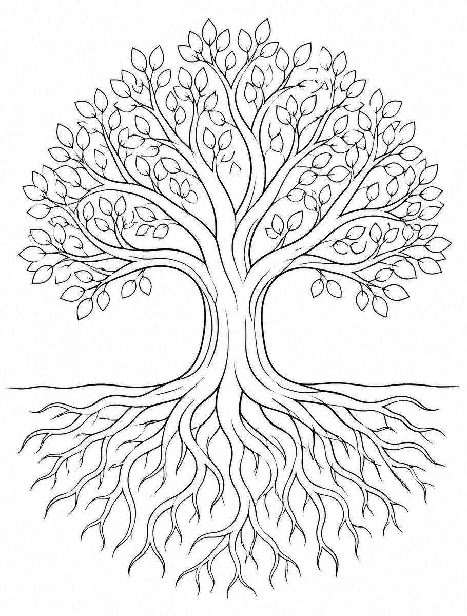 Tree of life roots coloring page. Even eroded ground can hold new roots