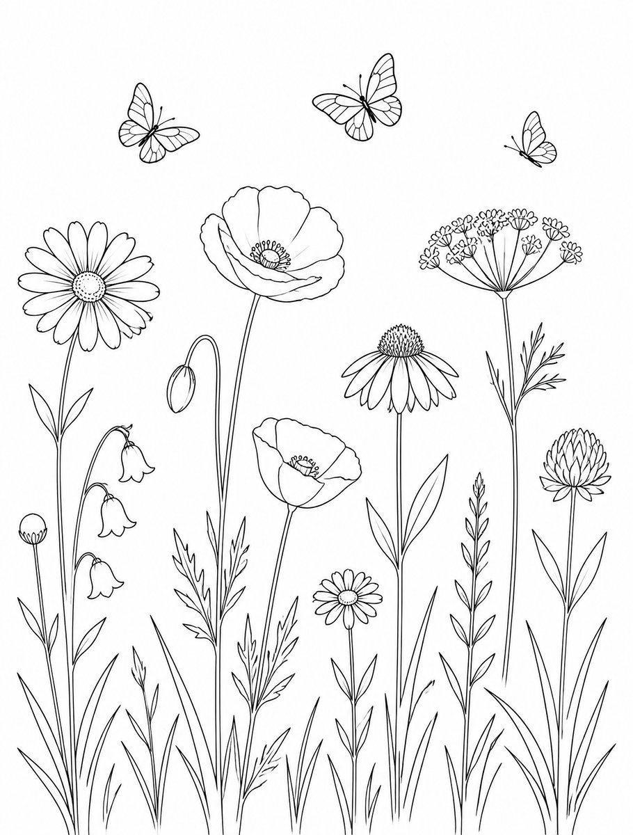 Wildflower meadow coloring page